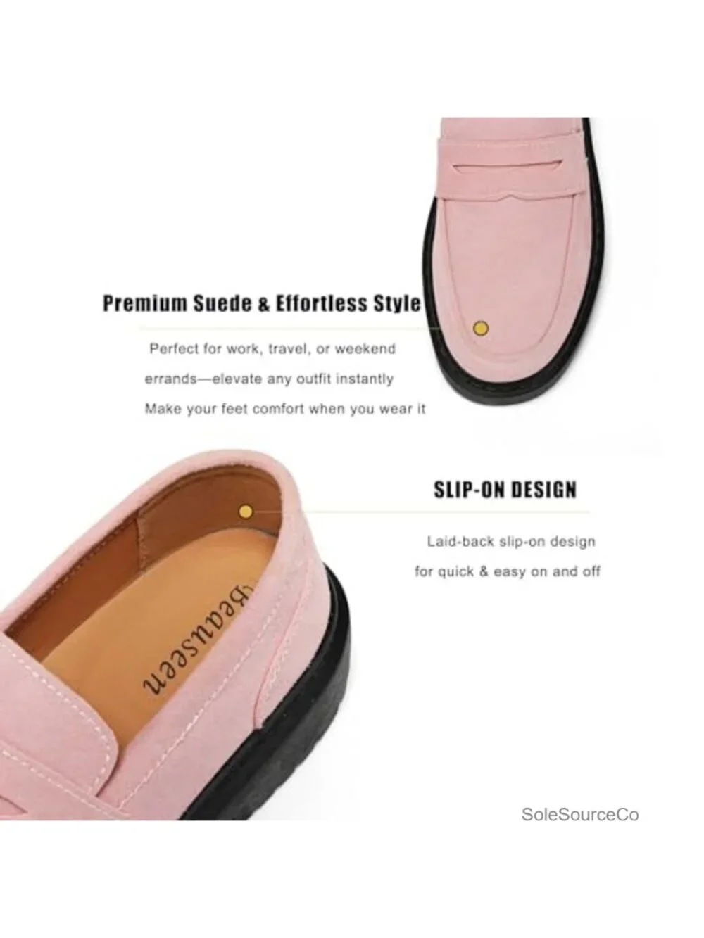 Women's Suede Penny Loafers Slip On Lightweight Comfortable Walking Flat Shoes